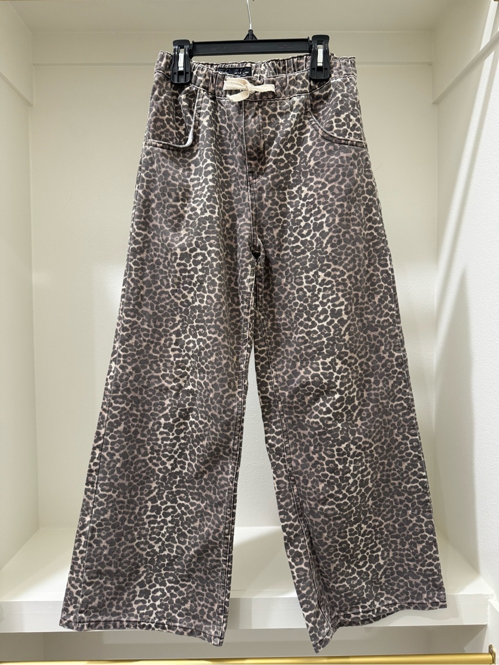 Zara Beige and Gray Leopard-Print Wide Leg Pants